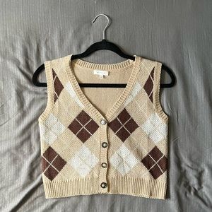 Brown Checkered Button up Sweater Vest